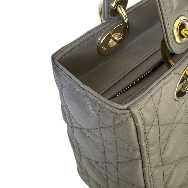 Medium Lady Dior Lambskin Cannage Grey GHW