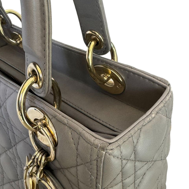 Medium Lady Dior Lambskin Cannage Grey GHW