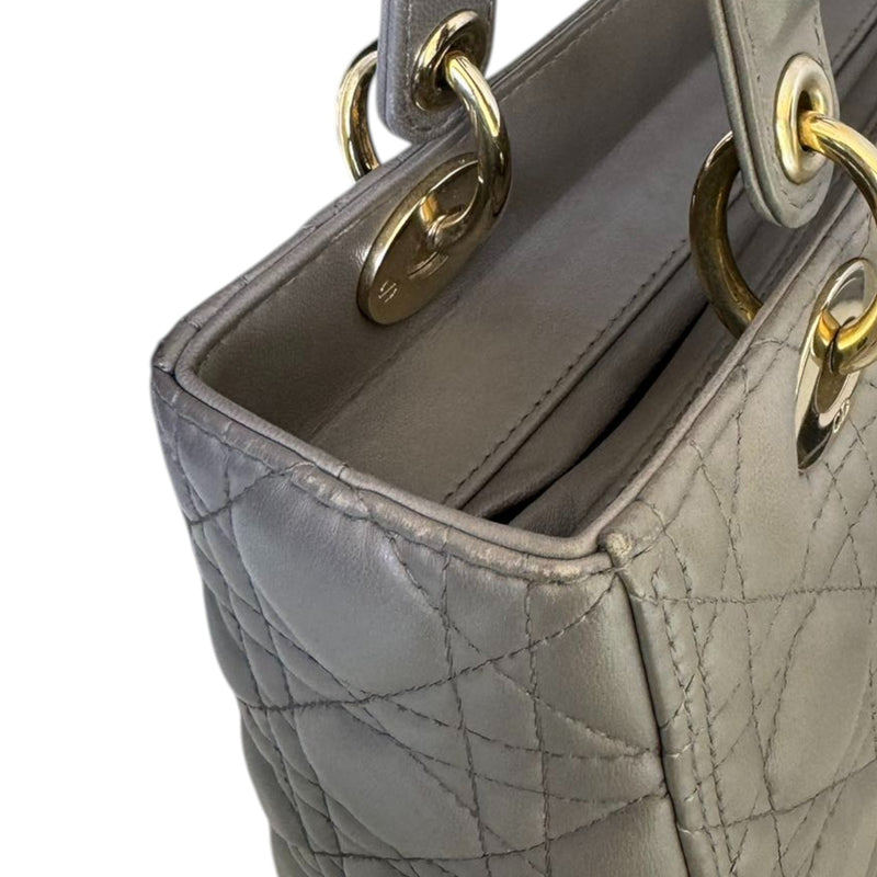 Medium Lady Dior Lambskin Cannage Grey GHW
