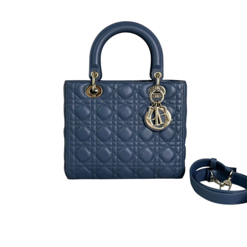 Lady Dior Medium Lambskin Cannage Blue LGHW