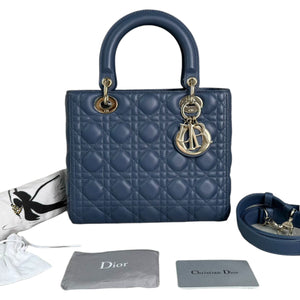 Lady Dior Medium Lambskin Cannage Blue LGHW