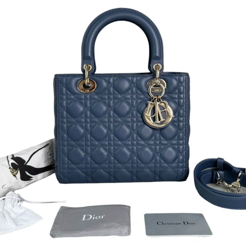 Lady Dior Medium Lambskin Cannage Blue LGHW