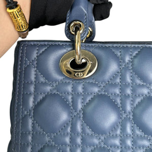 Lady Dior Medium Lambskin Cannage Blue LGHW