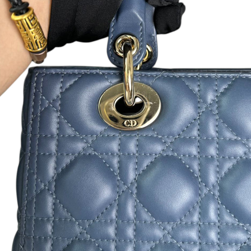 Lady Dior Medium Lambskin Cannage Blue LGHW