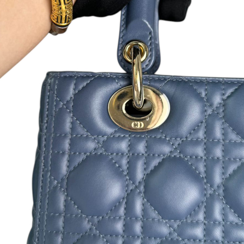 Lady Dior Medium Lambskin Cannage Blue LGHW