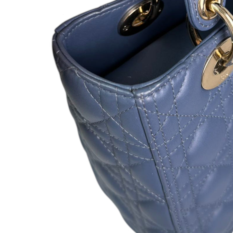Lady Dior Medium Lambskin Cannage Blue LGHW