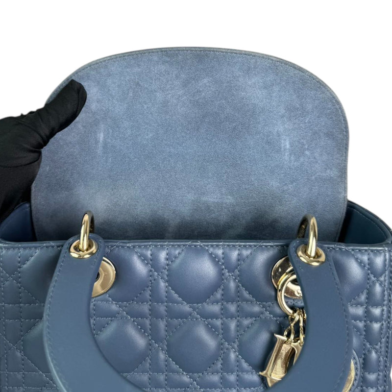 Lady Dior Medium Lambskin Cannage Blue LGHW