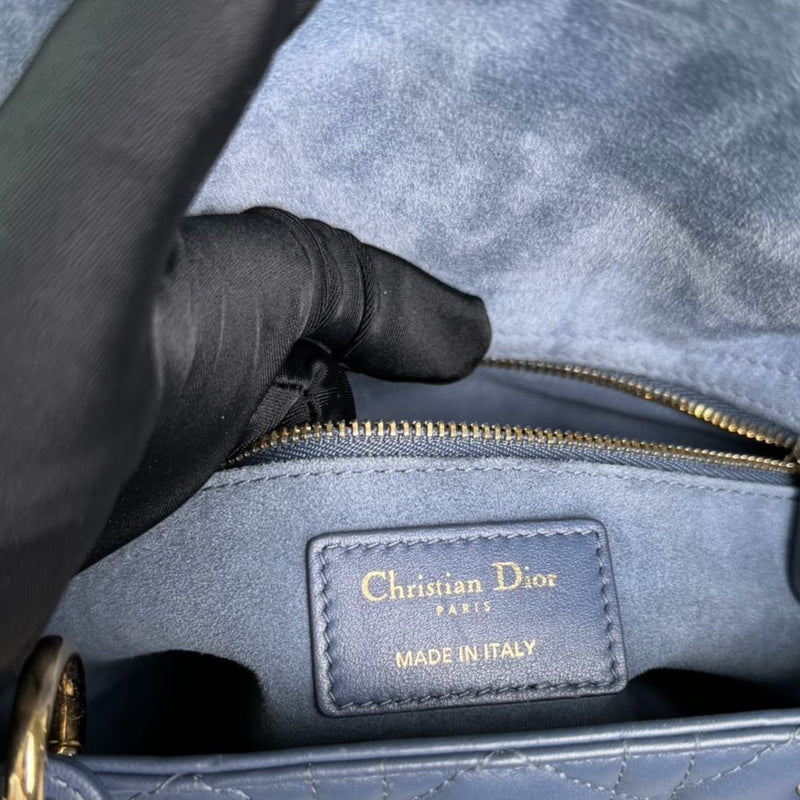 Lady Dior Medium Lambskin Cannage Blue LGHW