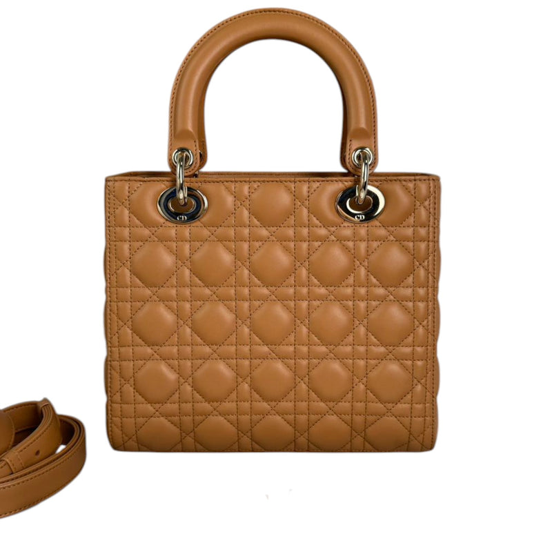 Lady Dior Medium Lambskin Cannage Brown GHW