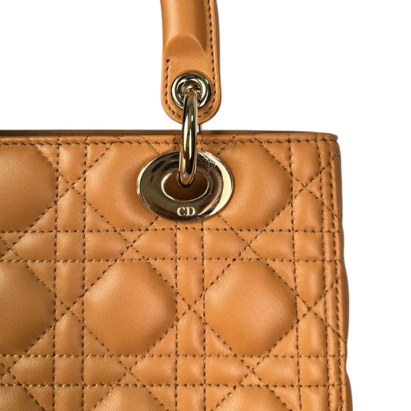 Lady Dior Medium Lambskin Cannage Brown GHW