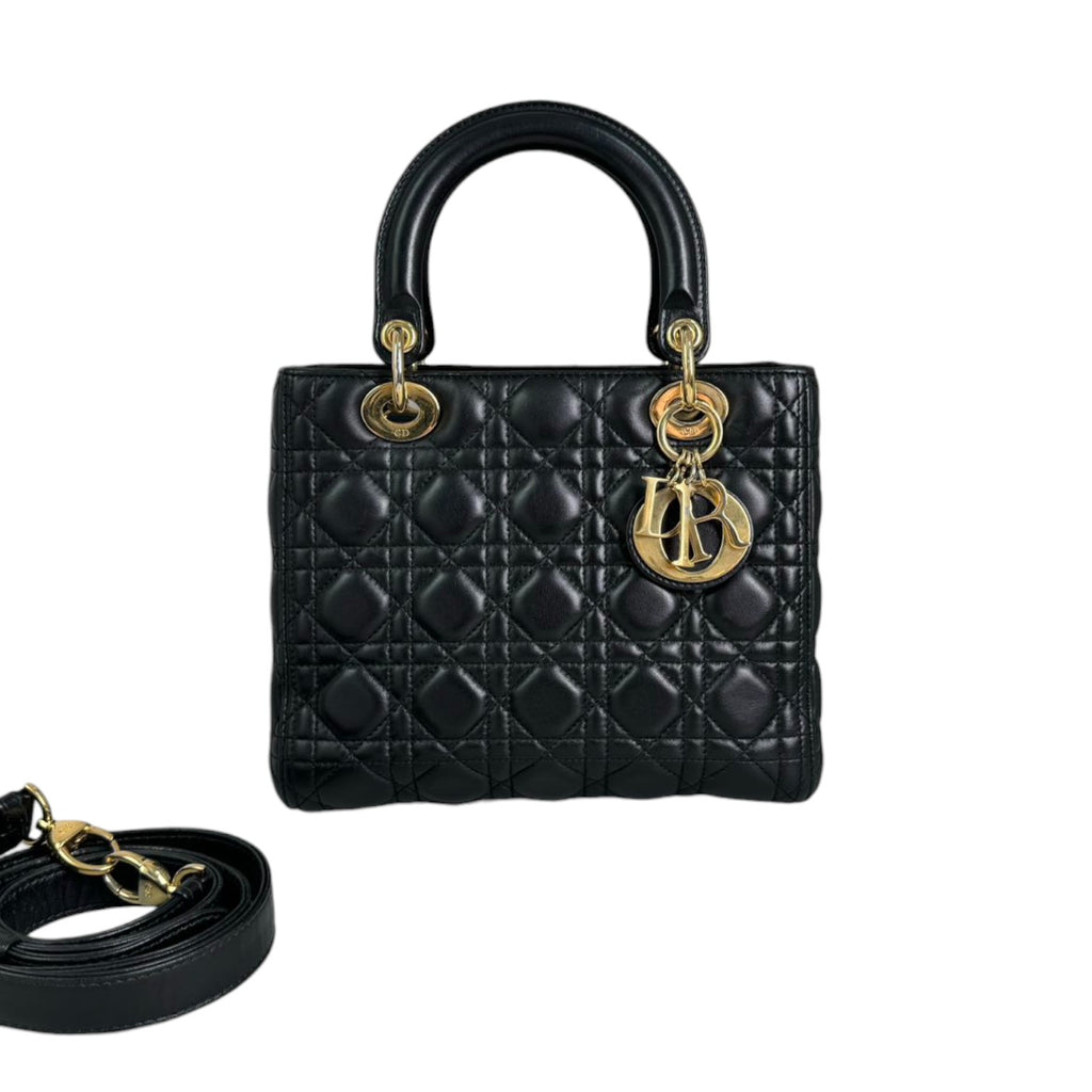 Lady Dior Medium Lambskin Quilted Black GHW