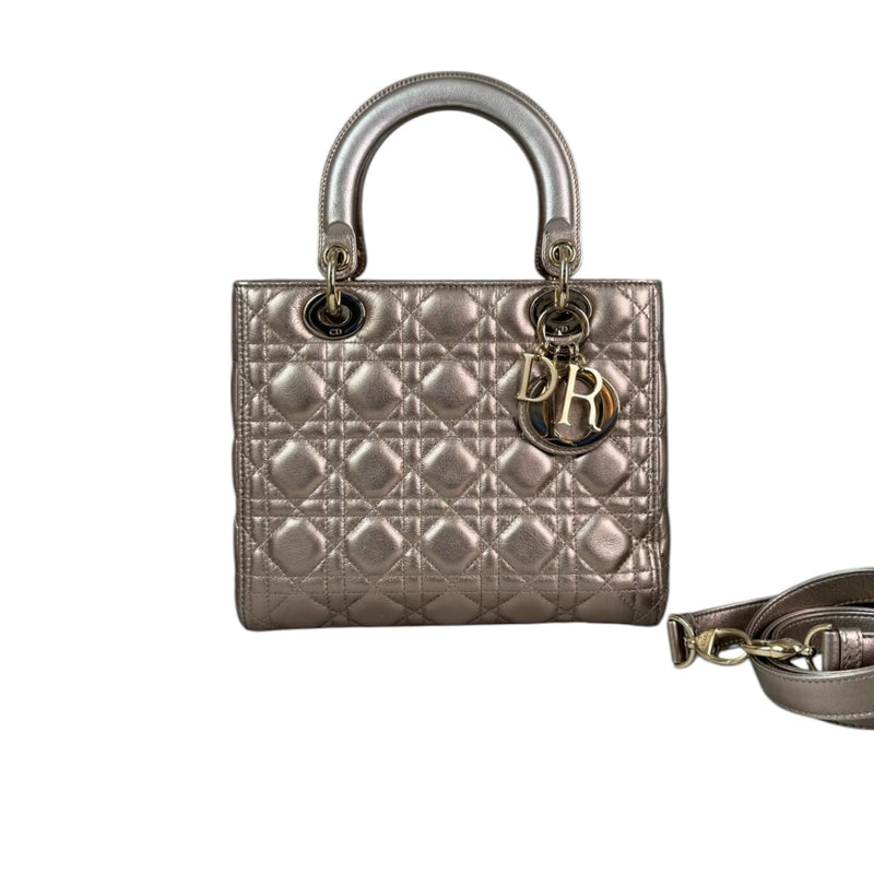 Lady Dior Medium Metallic Calfskin Cannage Gold GHW