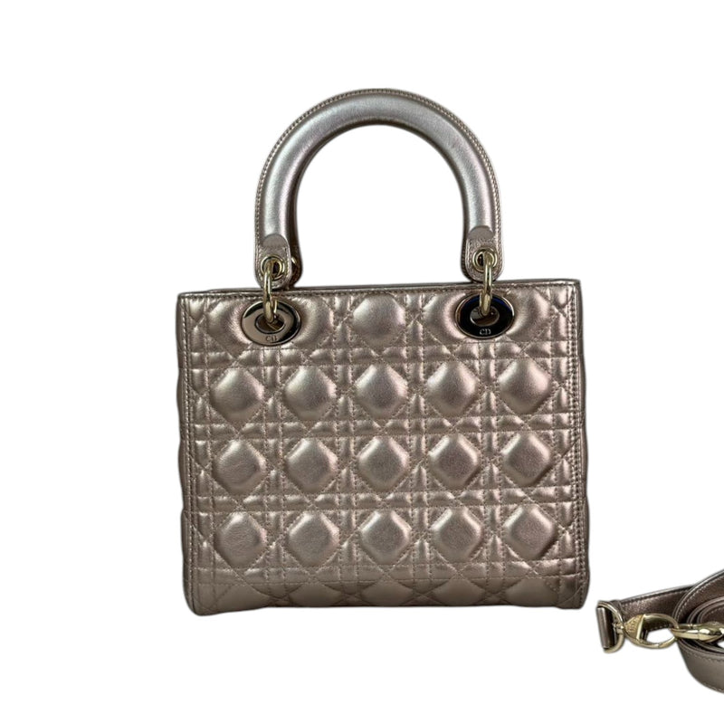Lady Dior Medium Metallic Calfskin Cannage Gold GHW