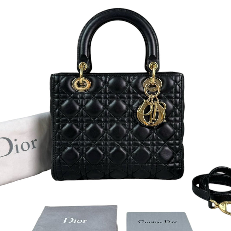 Lady Dior Medium Lambskin Cannage Black GHW