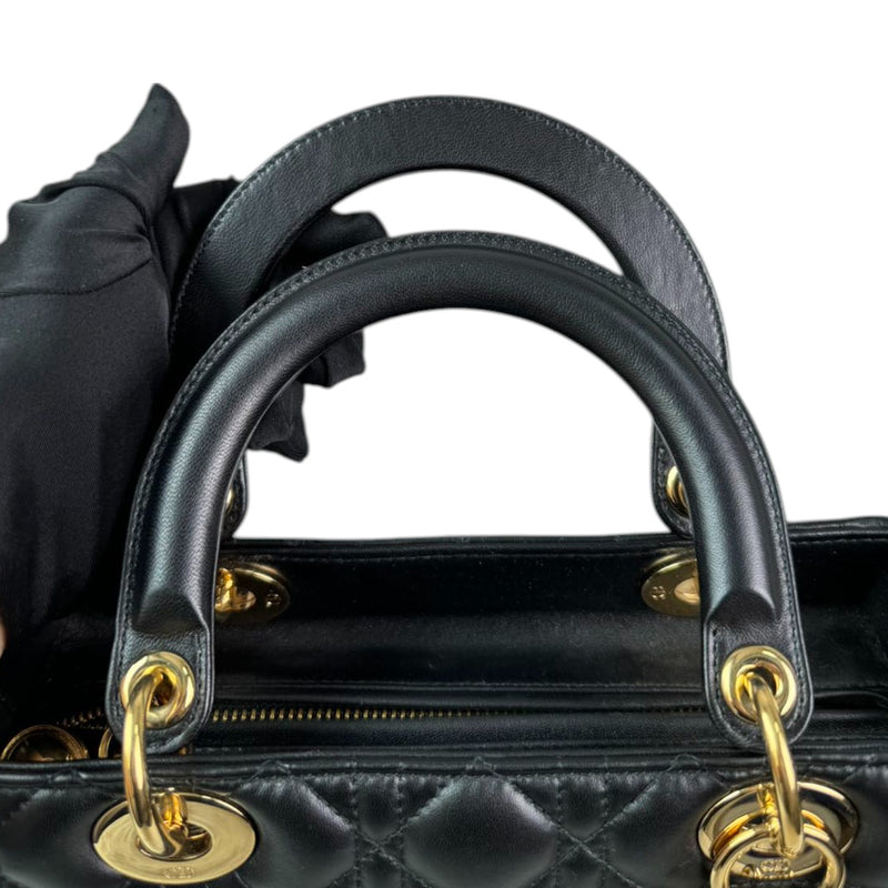 Lady Dior Medium Lambskin Cannage Black GHW