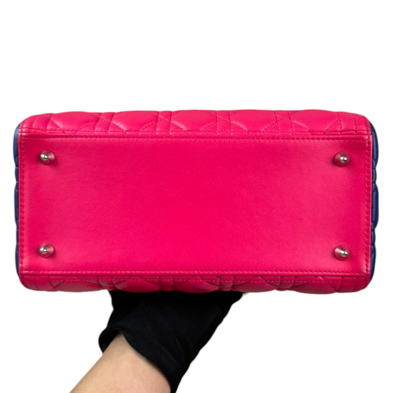 Lady Dior Tri-Color Medium Lambskin Yellow Navy Pink SHW