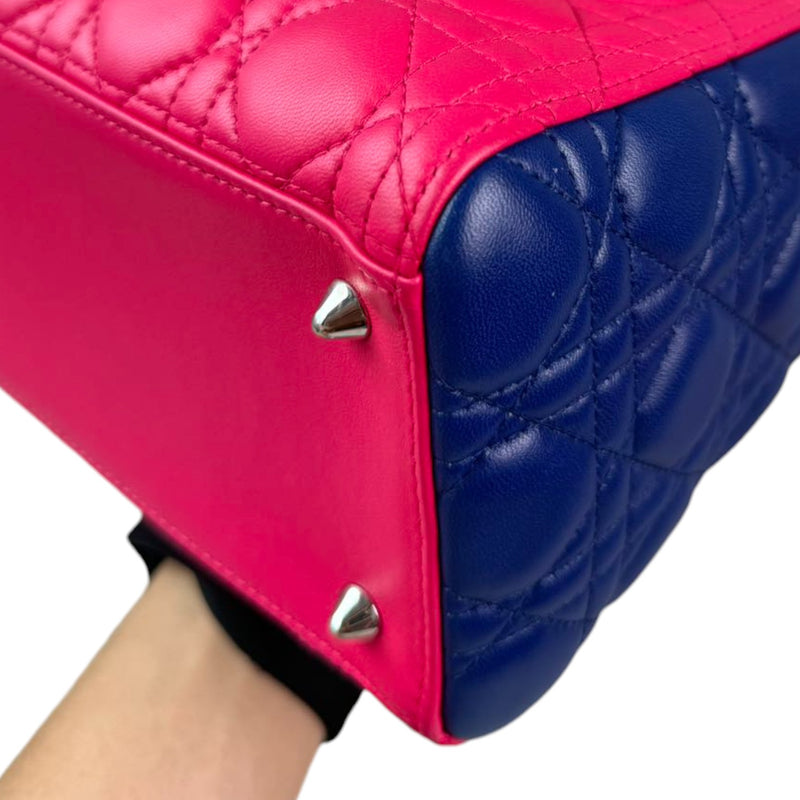 Lady Dior Tri-Color Medium Lambskin Yellow Navy Pink SHW