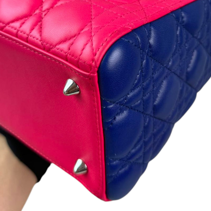 Lady Dior Tri-Color Medium Lambskin Yellow Navy Pink SHW