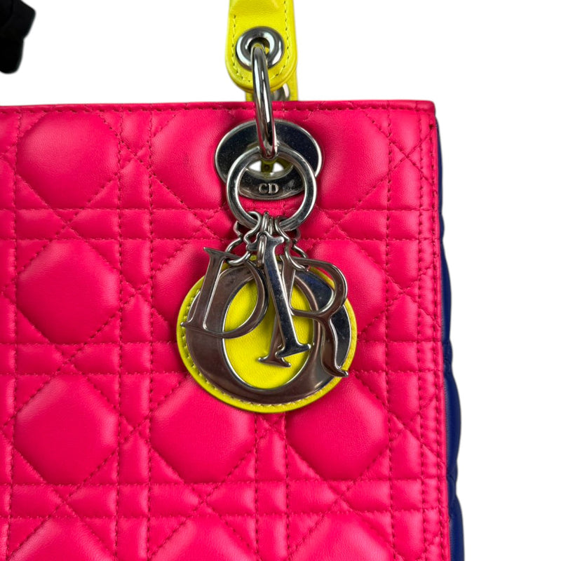 Lady Dior Tri-Color Medium Lambskin Yellow Navy Pink SHW