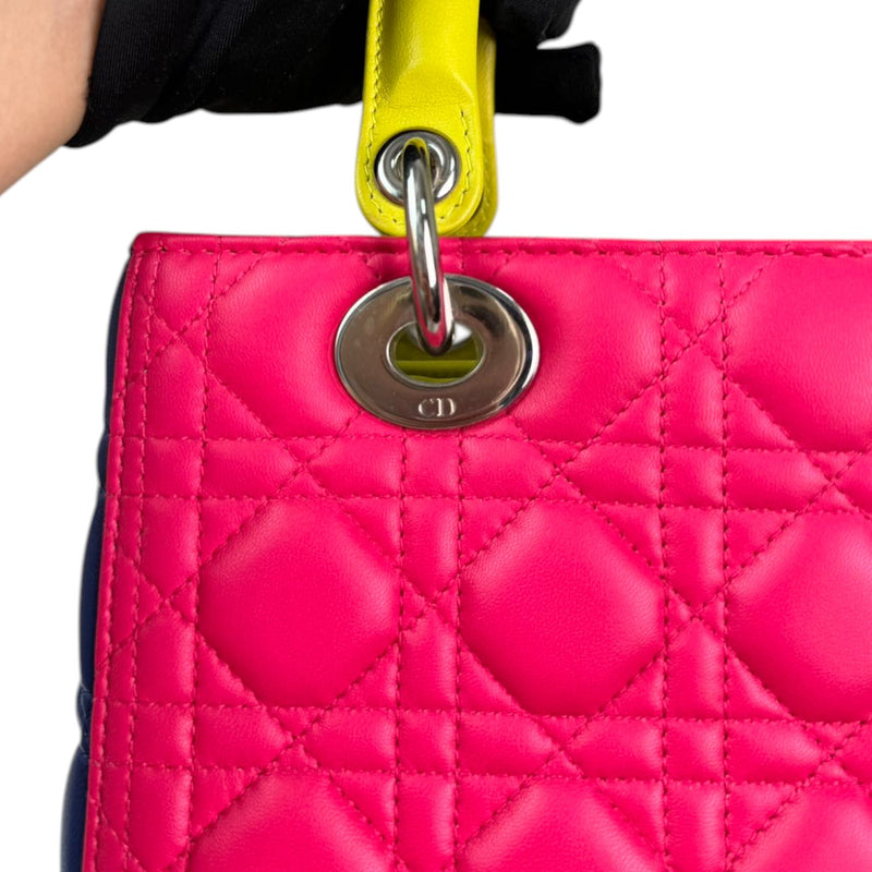 Lady Dior Tri-Color Medium Lambskin Yellow Navy Pink SHW