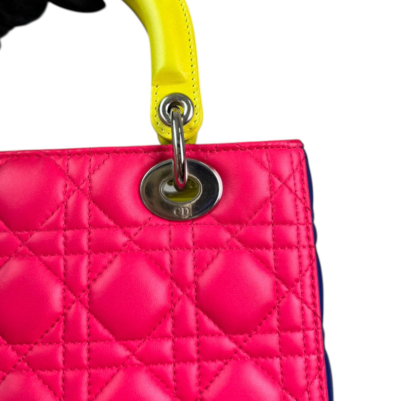 Lady Dior Tri-Color Medium Lambskin Yellow Navy Pink SHW
