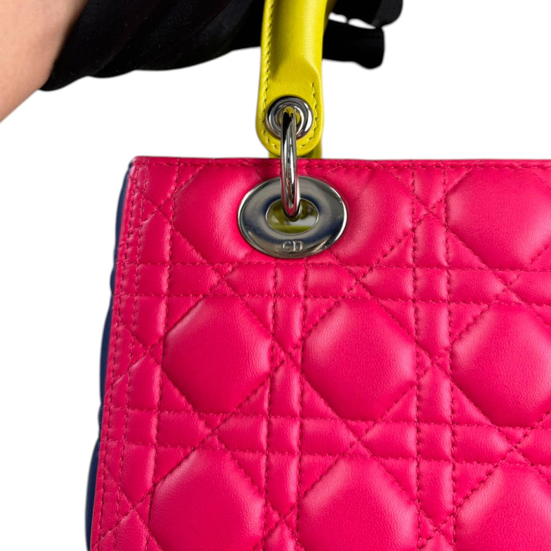 Lady Dior Tri-Color Medium Lambskin Yellow Navy Pink SHW