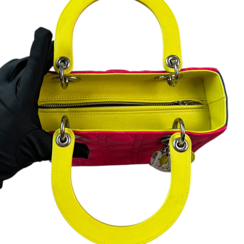 Lady Dior Tri-Color Medium Lambskin Yellow Navy Pink SHW