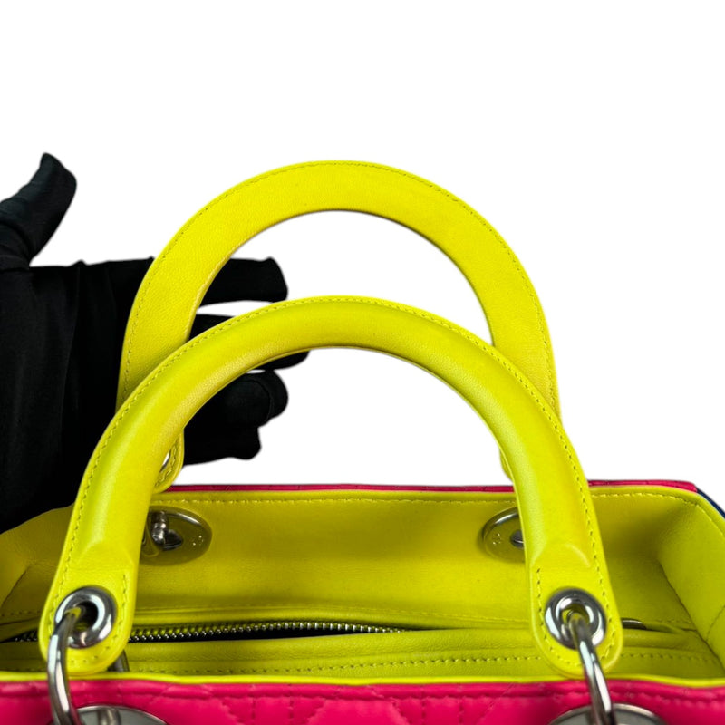 Lady Dior Tri-Color Medium Lambskin Yellow Navy Pink SHW