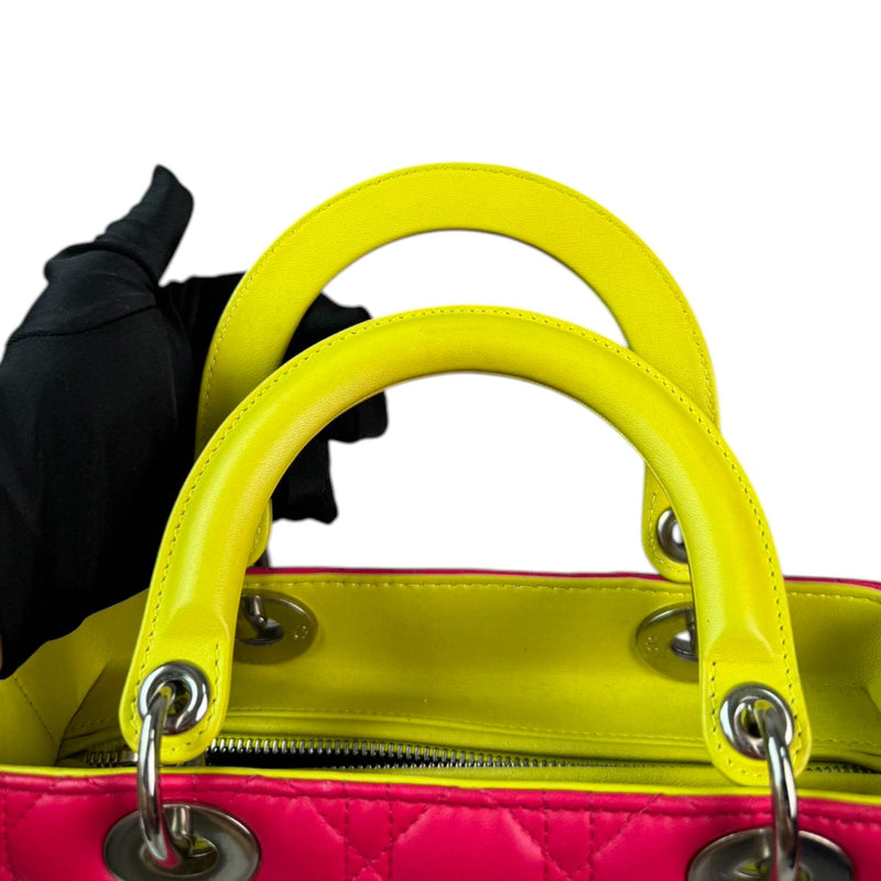 Lady Dior Tri-Color Medium Lambskin Yellow Navy Pink SHW