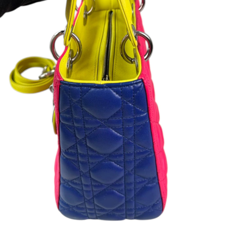 Lady Dior Tri-Color Medium Lambskin Yellow Navy Pink SHW