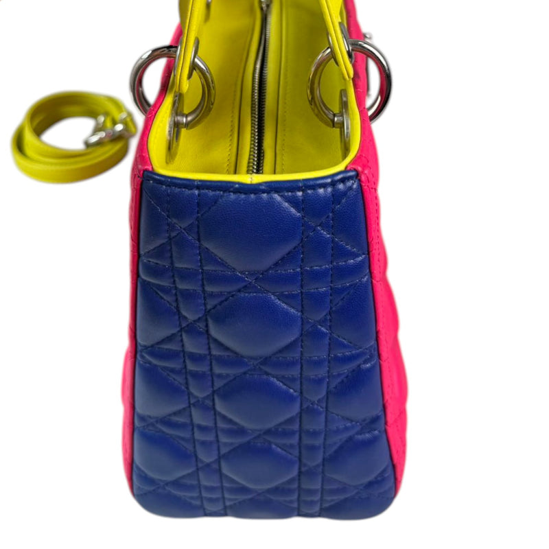 Lady Dior Tri-Color Medium Lambskin Yellow Navy Pink SHW
