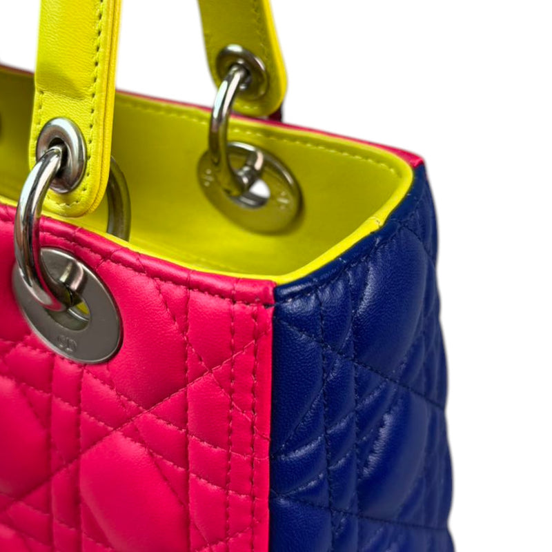 Lady Dior Tri-Color Medium Lambskin Yellow Navy Pink SHW