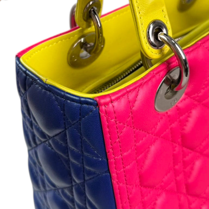 Lady Dior Tri-Color Medium Lambskin Yellow Navy Pink SHW