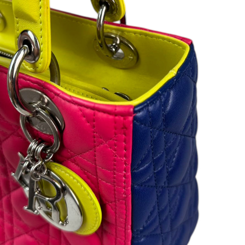 Lady Dior Tri-Color Medium Lambskin Yellow Navy Pink SHW