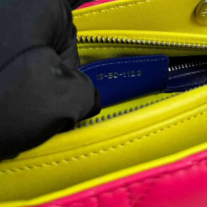 Lady Dior Tri-Color Medium Lambskin Yellow Navy Pink SHW