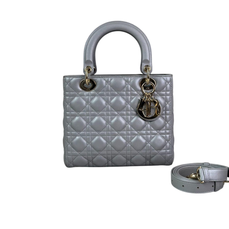 Lady Dior Medium Lambskin Cannage Silver GHW