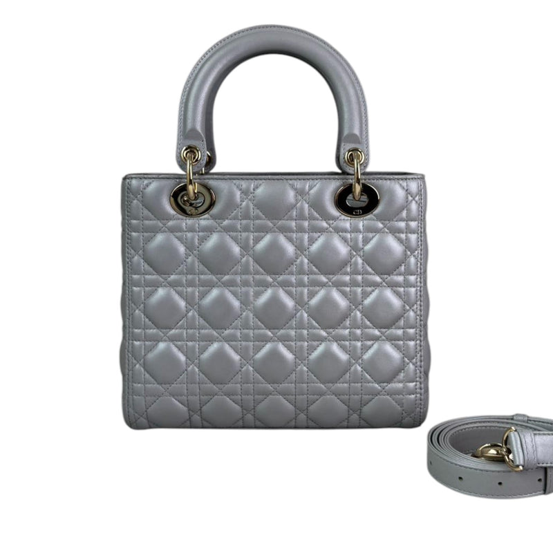 Lady Dior Medium Lambskin Cannage Silver GHW