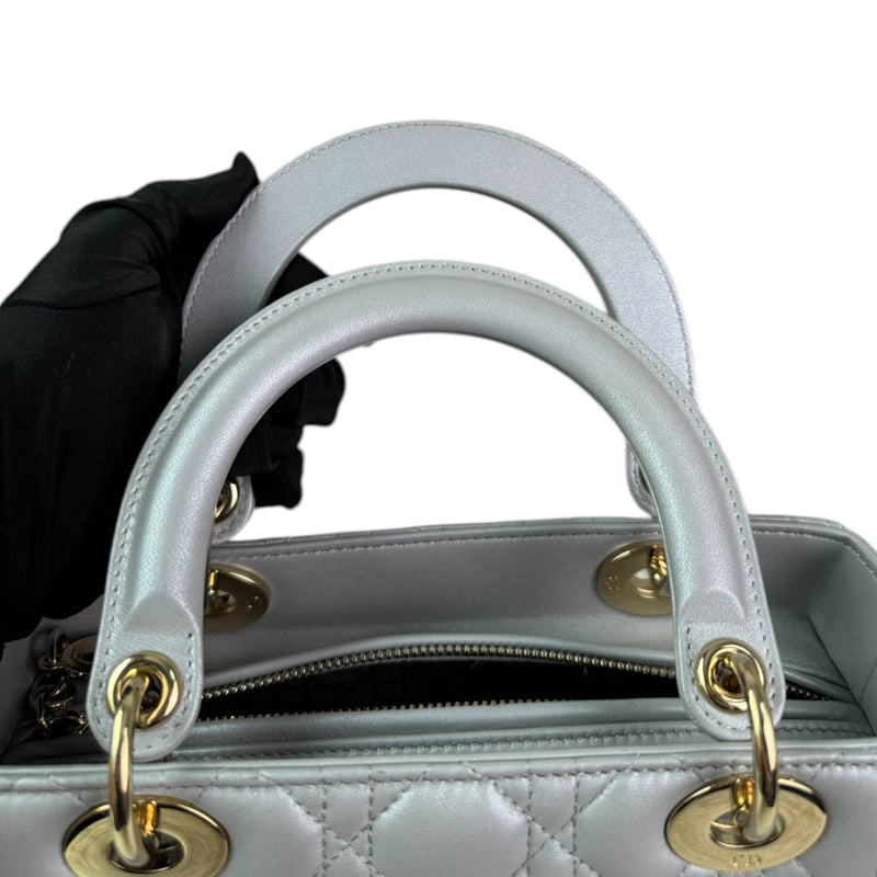 Lady Dior Medium Lambskin Cannage Silver GHW