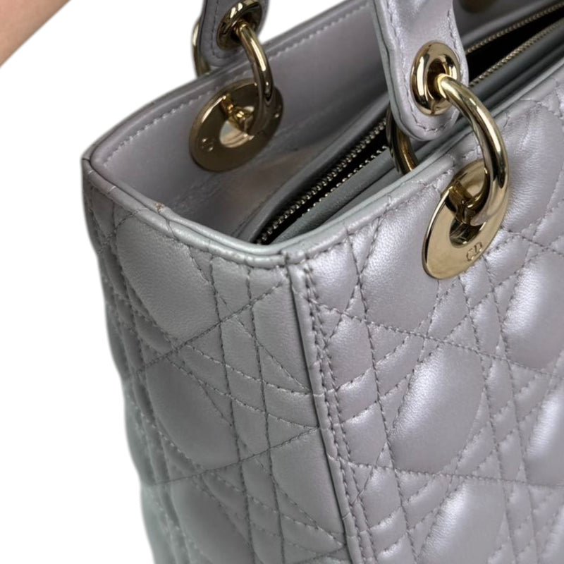 Lady Dior Medium Lambskin Cannage Silver GHW