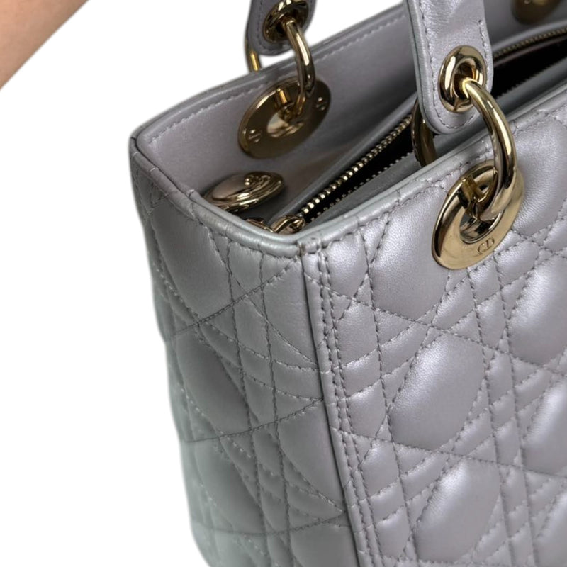 Lady Dior Medium Lambskin Cannage Silver GHW