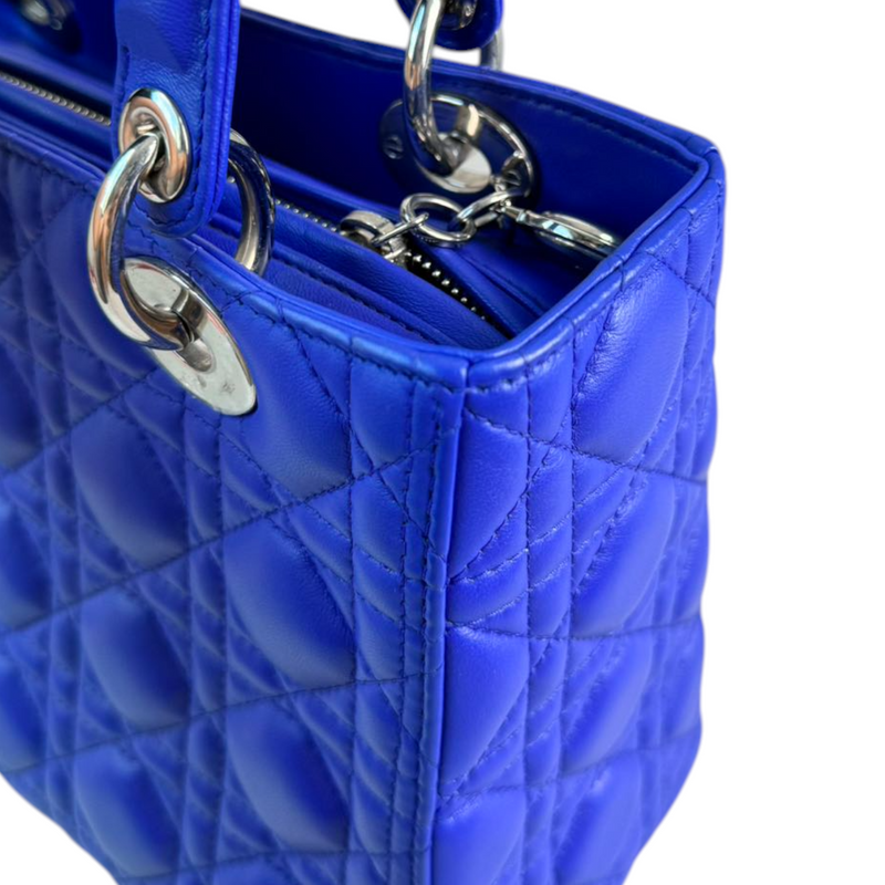 Lady Dior Medium Lambskin Electric Blue SHW