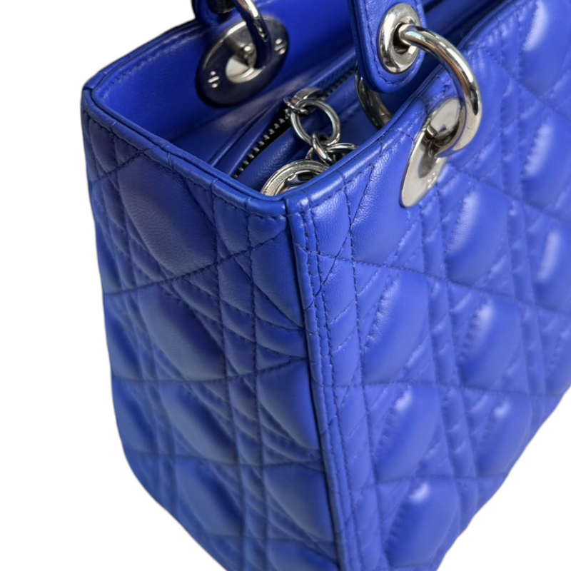 Lady Dior Medium Lambskin Electric Blue SHW