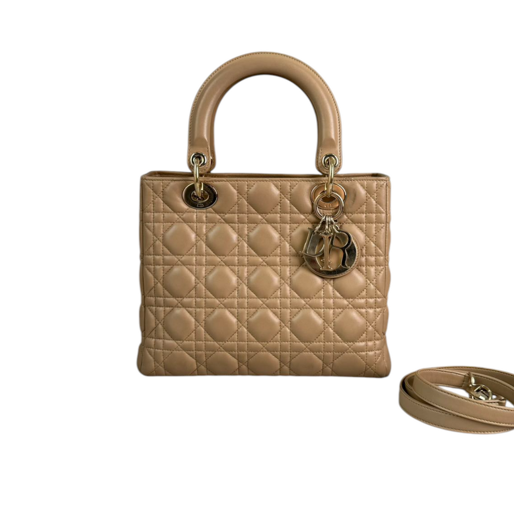Lady Dior Medium Lambskin Cannage Beige GHW