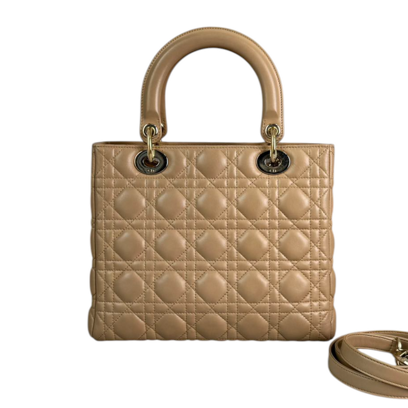 Lady Dior Medium Lambskin Cannage Beige GHW