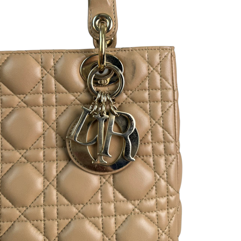 Lady Dior Medium Lambskin Cannage Beige GHW