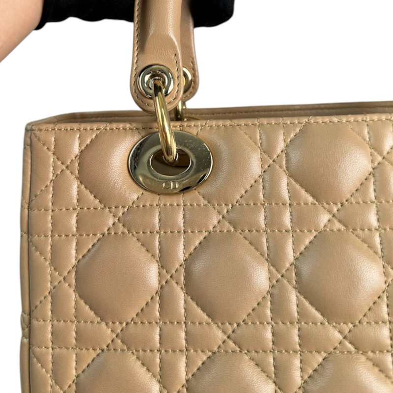 Lady Dior Medium Lambskin Cannage Beige GHW
