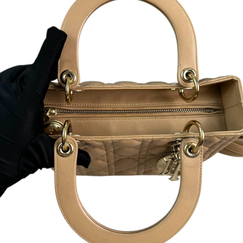 Lady Dior Medium Lambskin Cannage Beige GHW
