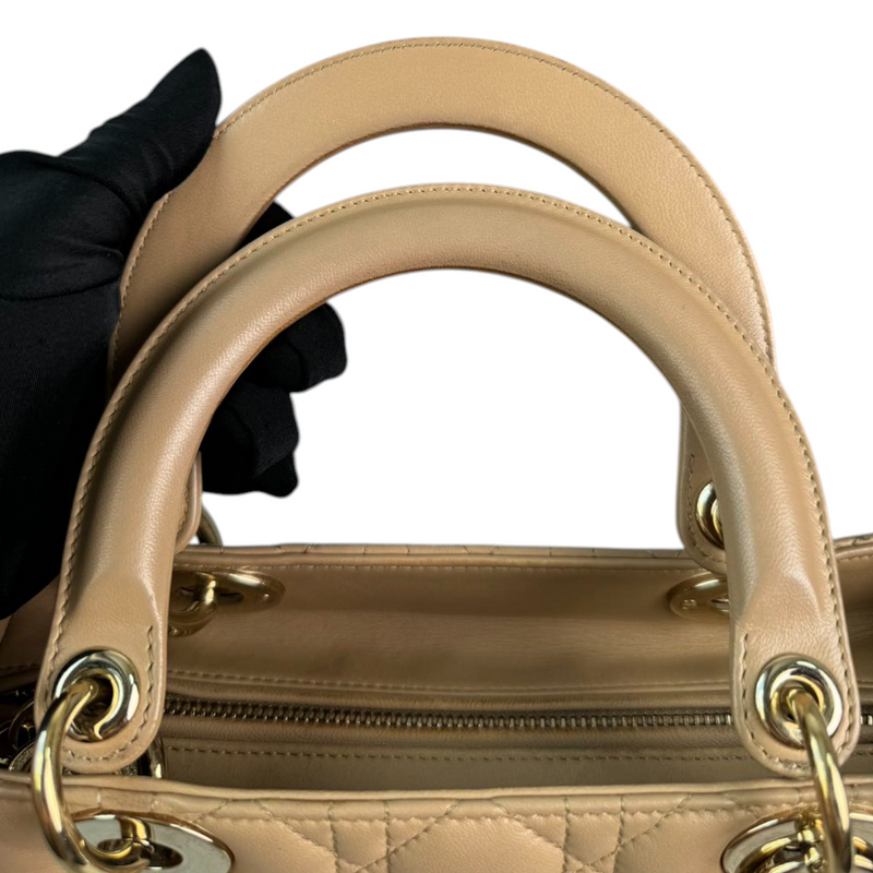 Lady Dior Medium Lambskin Cannage Beige GHW