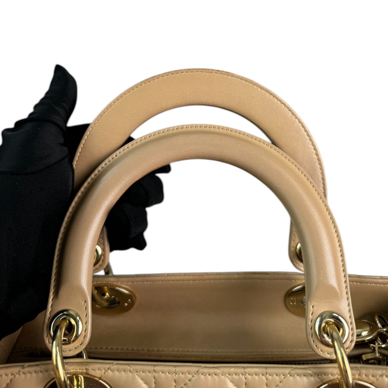 Lady Dior Medium Lambskin Cannage Beige GHW