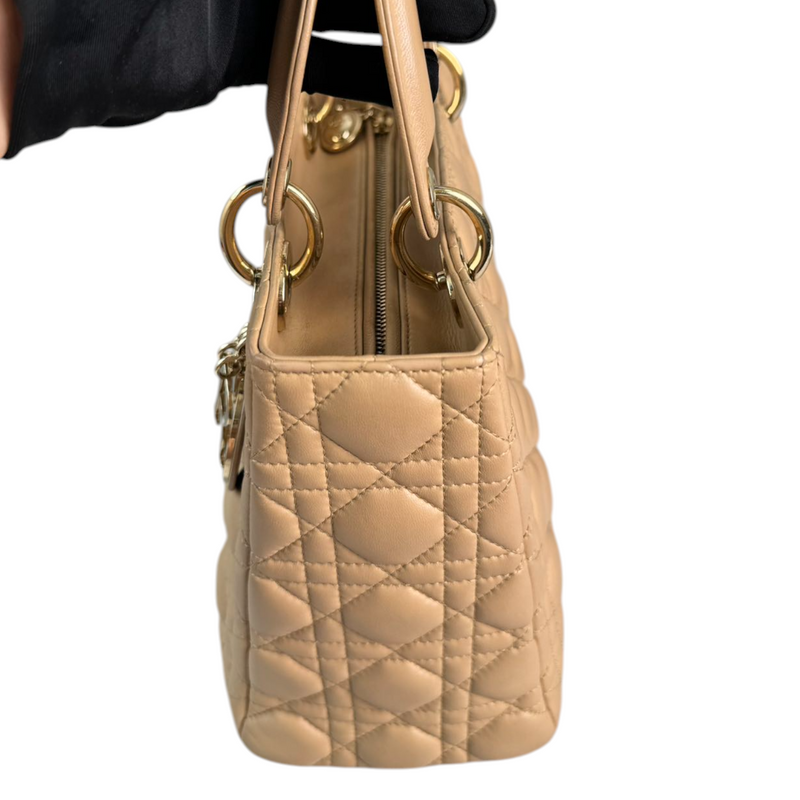 Lady Dior Medium Lambskin Cannage Beige GHW